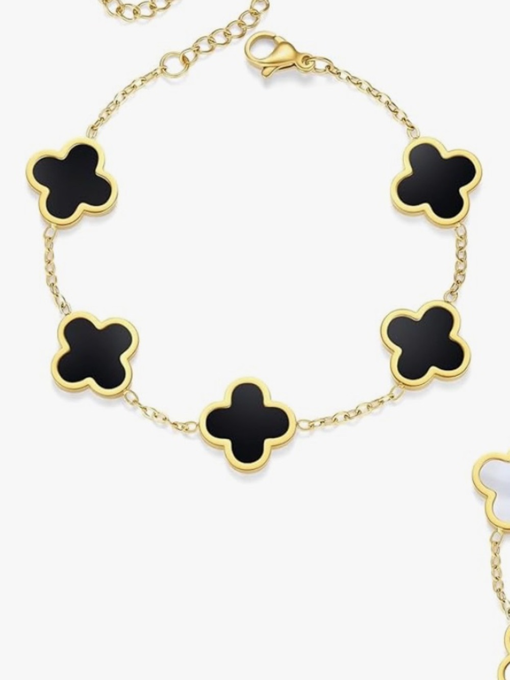 Gold Tone Clover Bracelet  in Black